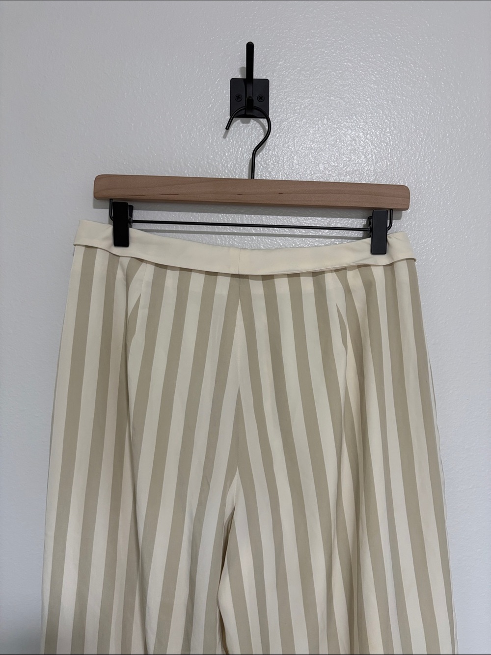J. Peterman Pinstripe High Rise Foldover Wide Leg Trouser Pant Neutral 6 - Picture 6 of 7